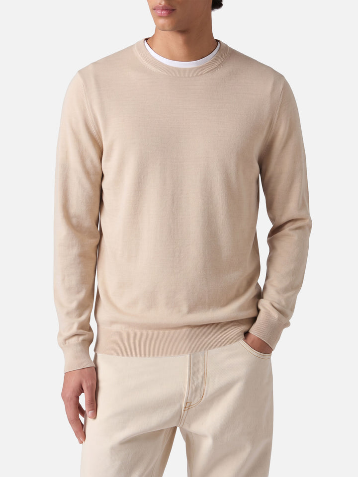 Maglione girocollo Regent beige in 100% LANA MERINO