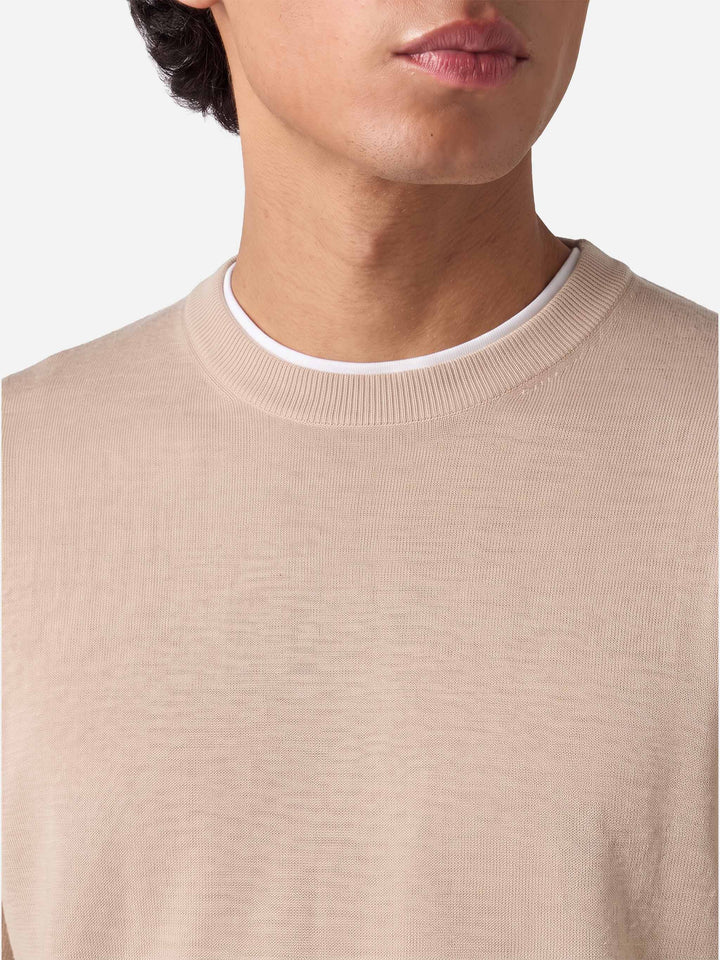 Maglione girocollo Regent beige in 100% LANA MERINO