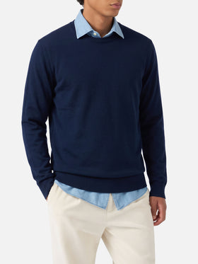 Navy blue Regent Light merino wool crewneck sweater