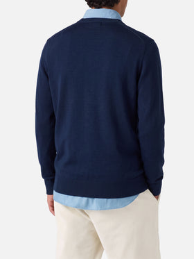 Navy blue Regent Light merino wool crewneck sweater
