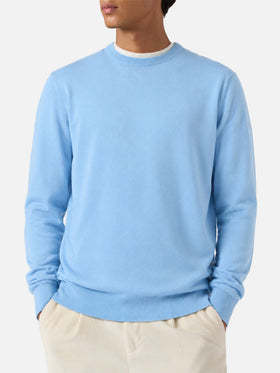 Suéter de cuello redondo Regent en 100% LANA MERINO azul claro 