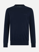 Man navy blue blended cashmere crewneck sweater Regent