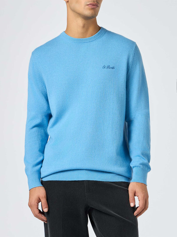 Man dusty blue blended cashmere crewneck sweater Regent