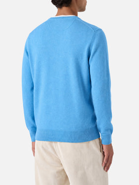Pull col rond Regent en bleu poussiéreux BLENDED CASHMERE 