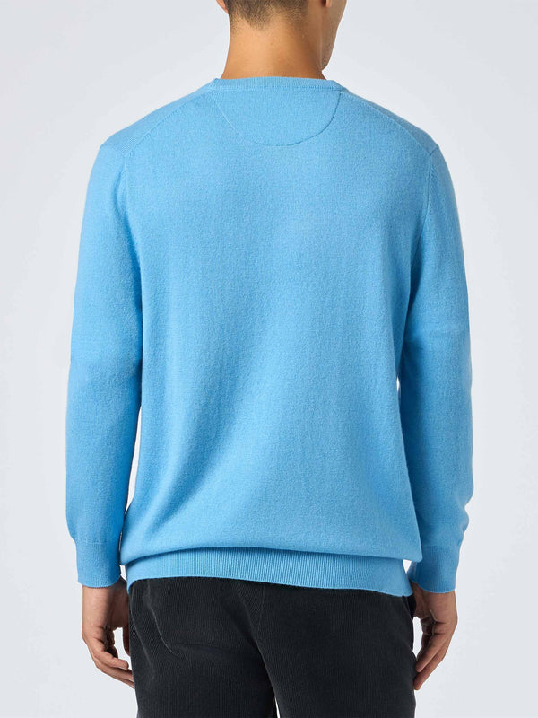 Man dusty blue blended cashmere crewneck sweater Regent