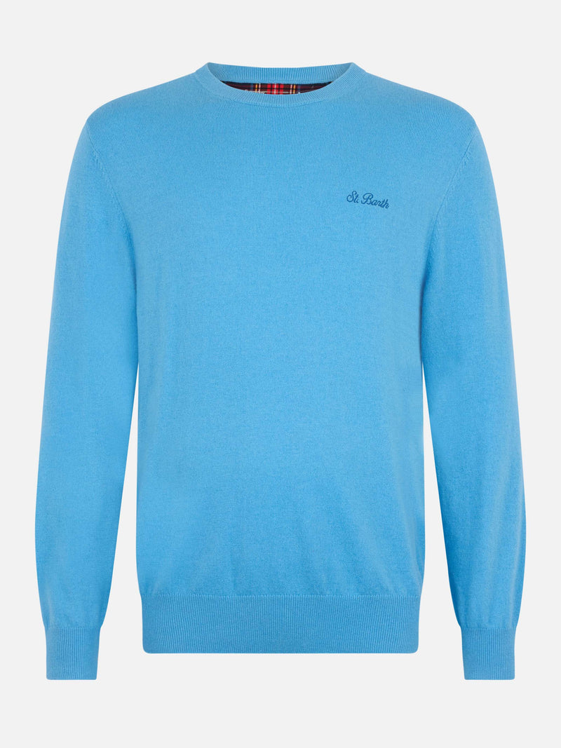 Man dusty blue blended cashmere crewneck sweater Regent