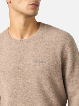 Crewneck sweater Regent in kaki STRETCH ALPACA