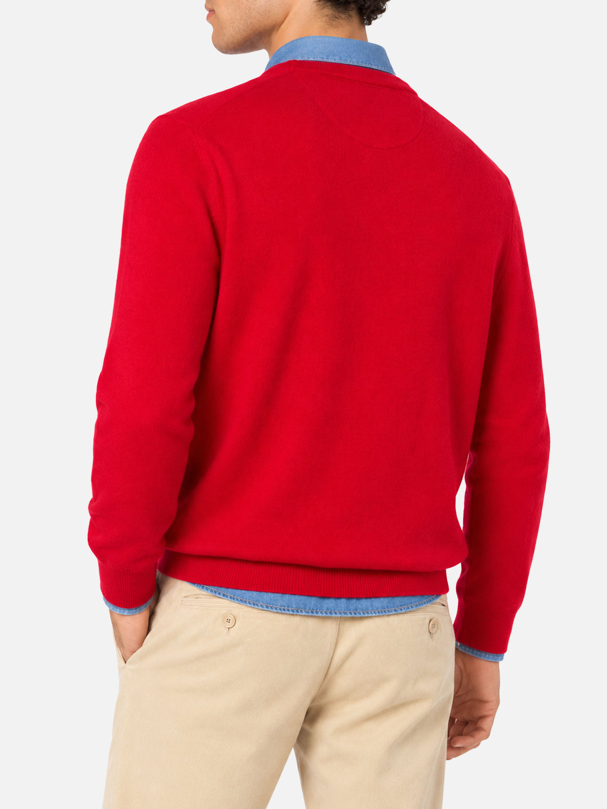 Red Regent crewneck sweater with tartan trim
