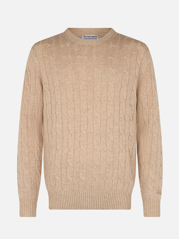 Man beige blended cashmere crewneck sweater Regent