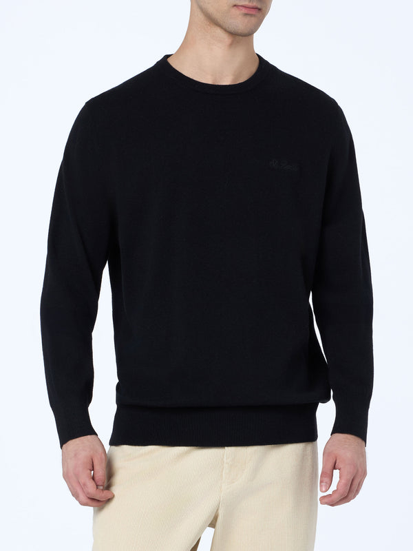 Man black blended cashmere crewneck sweater Regent