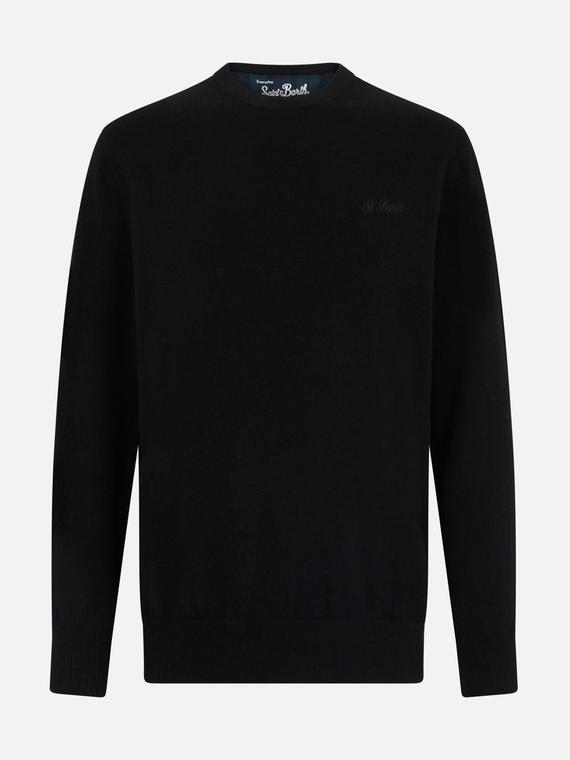 Man black blended cashmere crewneck sweater Regent