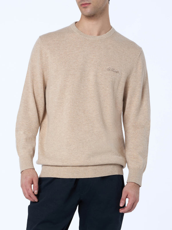 Man beige blended cashmere crewneck sweater Regent