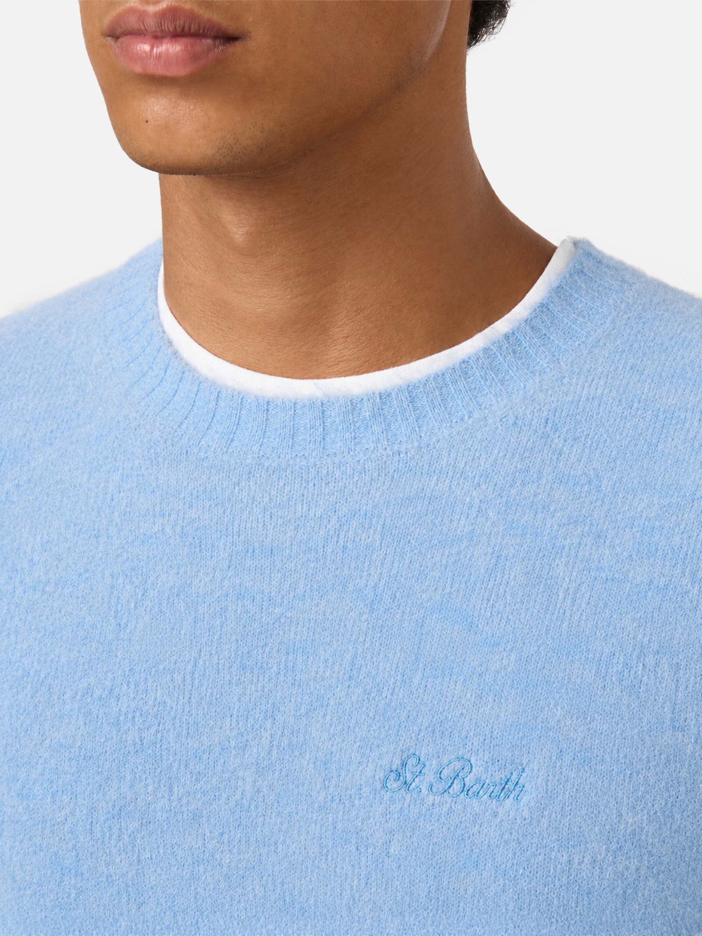 Suéter de cuello redondo Regent en ALPACA STRETCH azzurro 