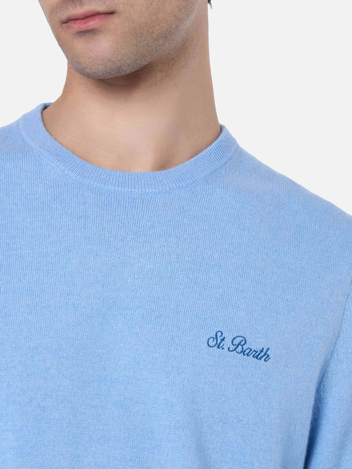Man light blue blended cashmere crewneck sweater Regent - MC2 Saint Barth