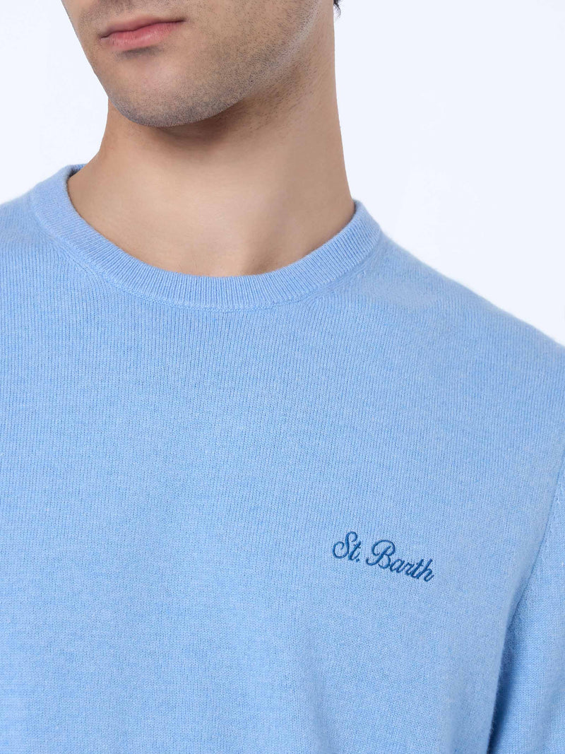 Maglione girocollo in misto cashmere azzurro chiaro da uomo Regent