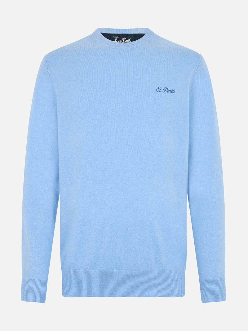 Maglione girocollo in misto cashmere azzurro chiaro da uomo Regent