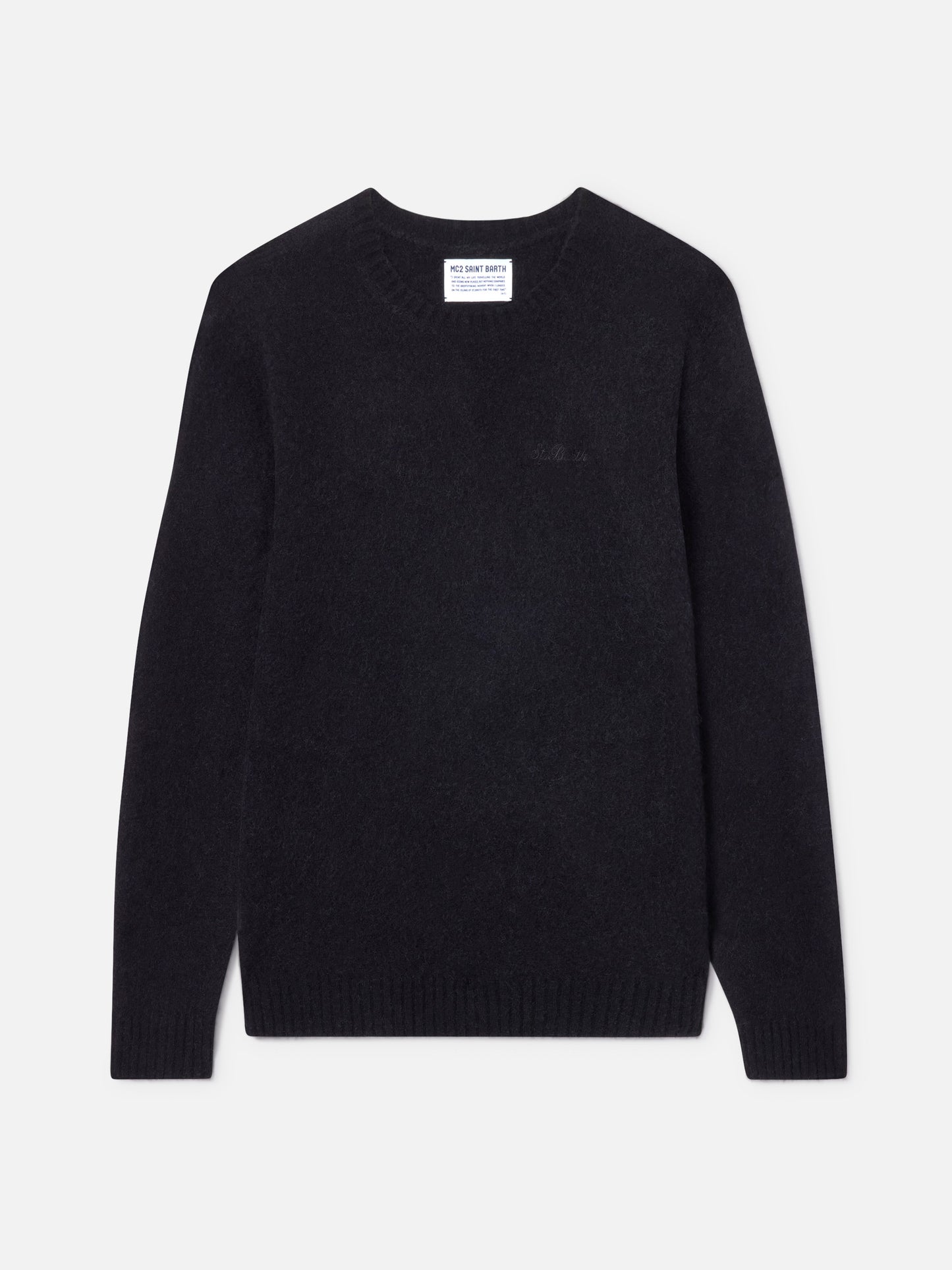 Crewneck sweater Regent in black STRETCH ALPACA