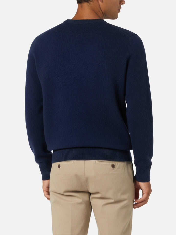 Crewneck sweater Regent in 100% navy blue LAMBSWOOL