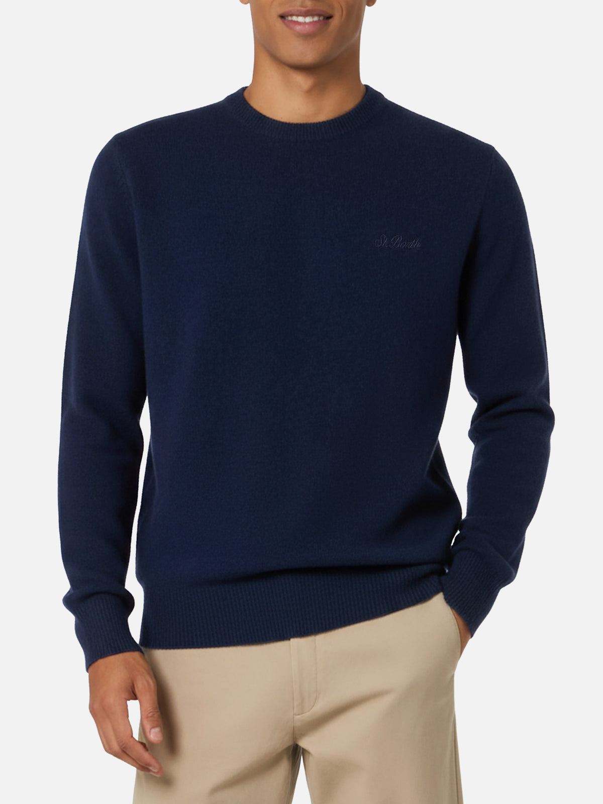 Rundhals-Pullover Regent aus 100 % marineblauer LAMBSWOOL 