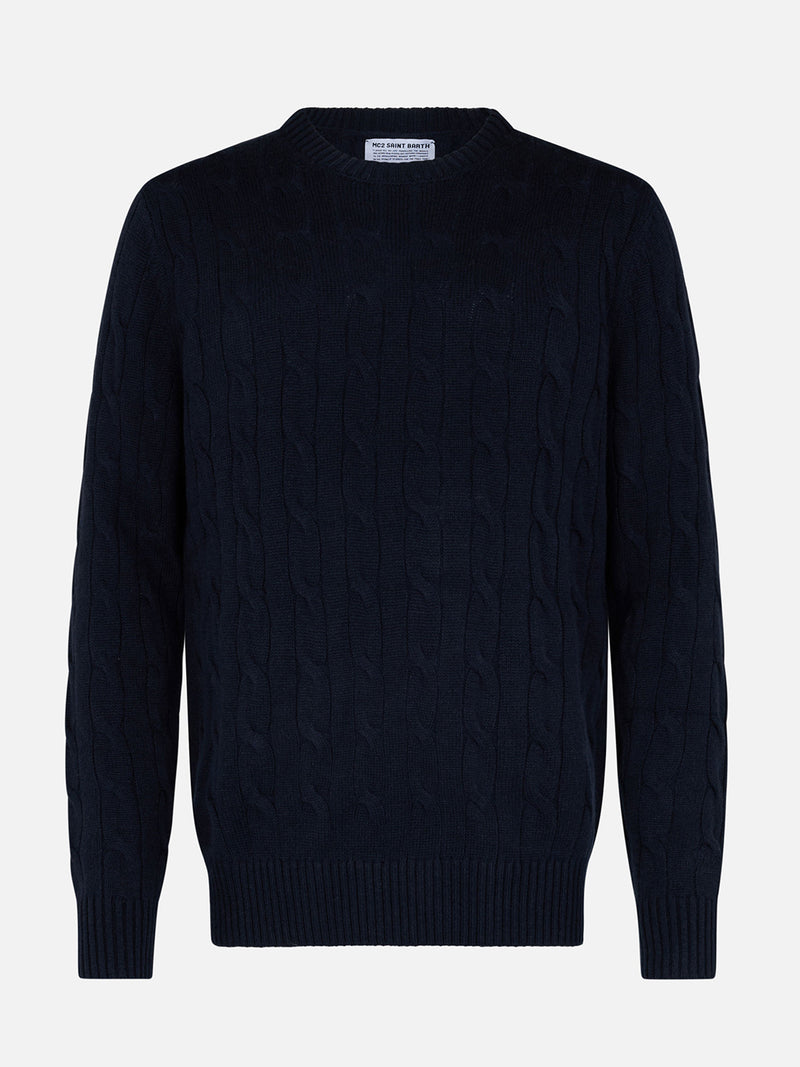 Maglione girocollo blu navy in misto cashmere da uomo Regent