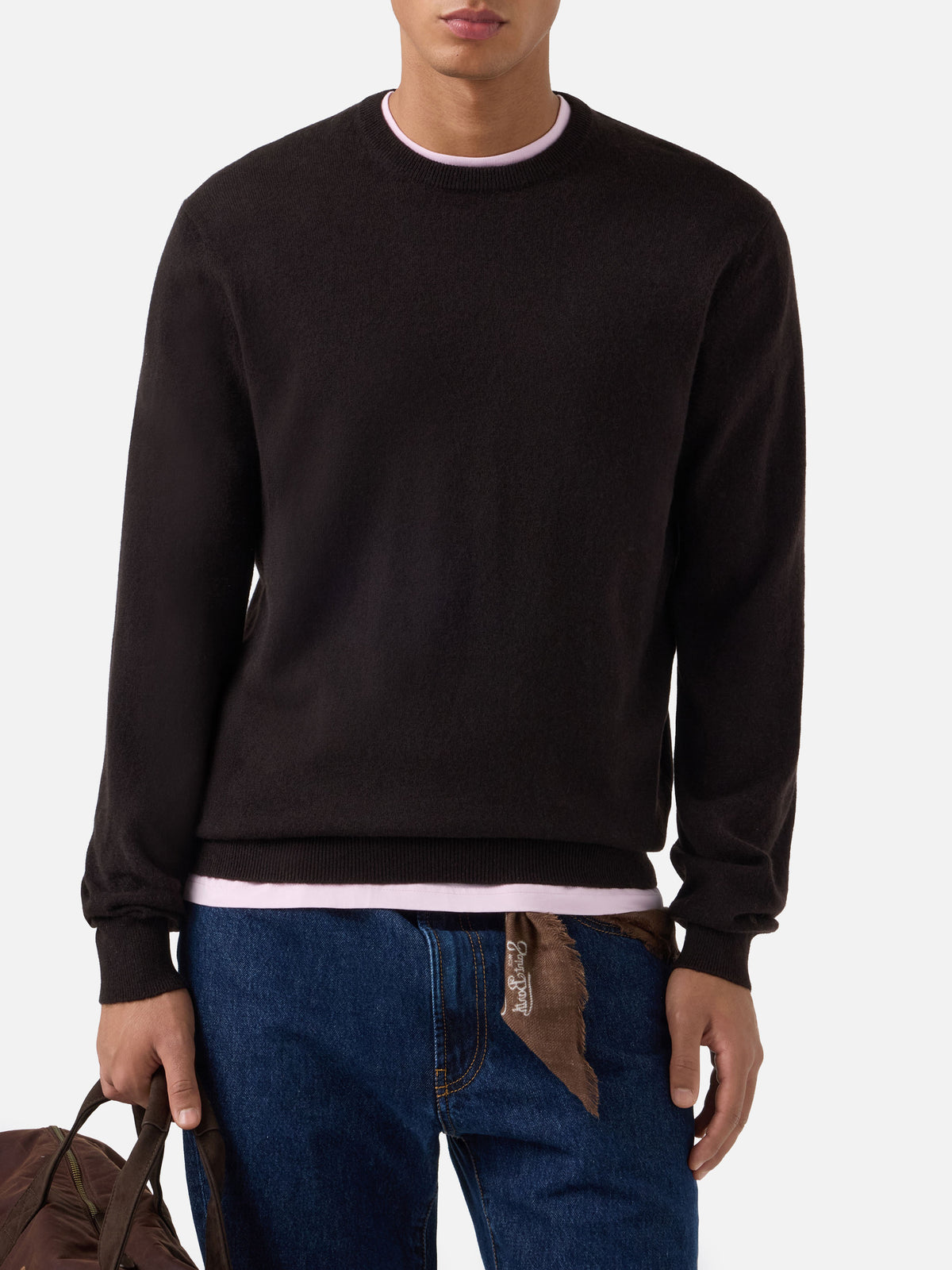 Jersey de cuello redondo Regent en cashmere marrón 