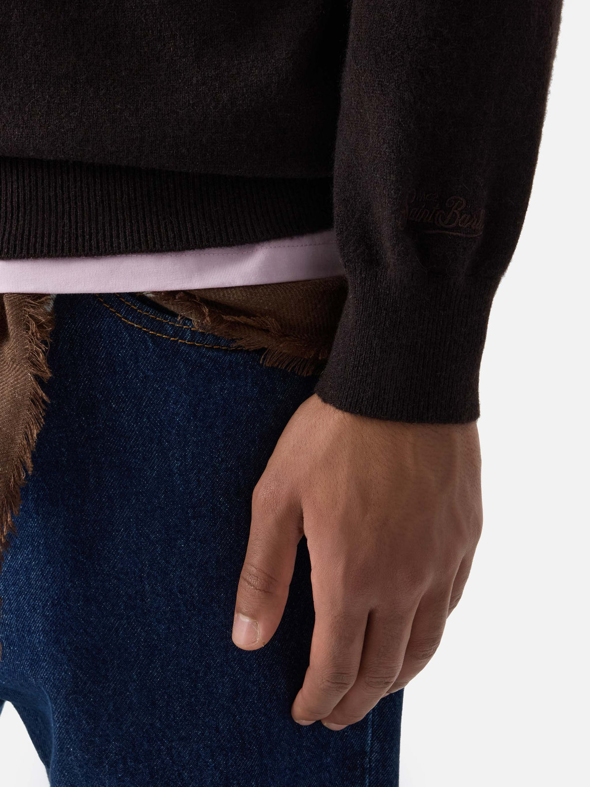 Jersey de cuello redondo Regent en cashmere marrón 
