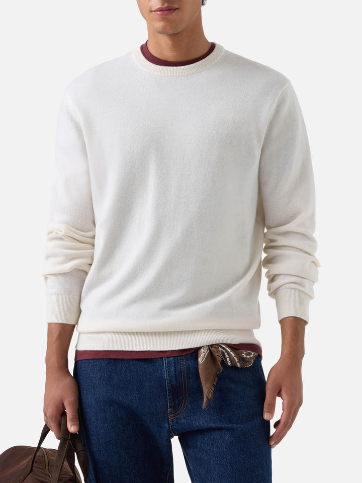 Pull col rond Regent en cachemire blanc 