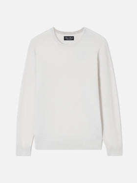 Jersey de cuello redondo Regent en cashmere blanco 