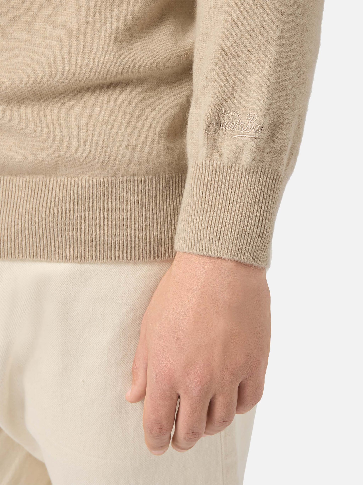 Regent Rundhalspullover in Beige, 100 % Kaschmir