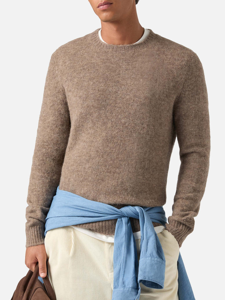 Jersey Beige Regent de cuello redondo en mezcla de alpaca 