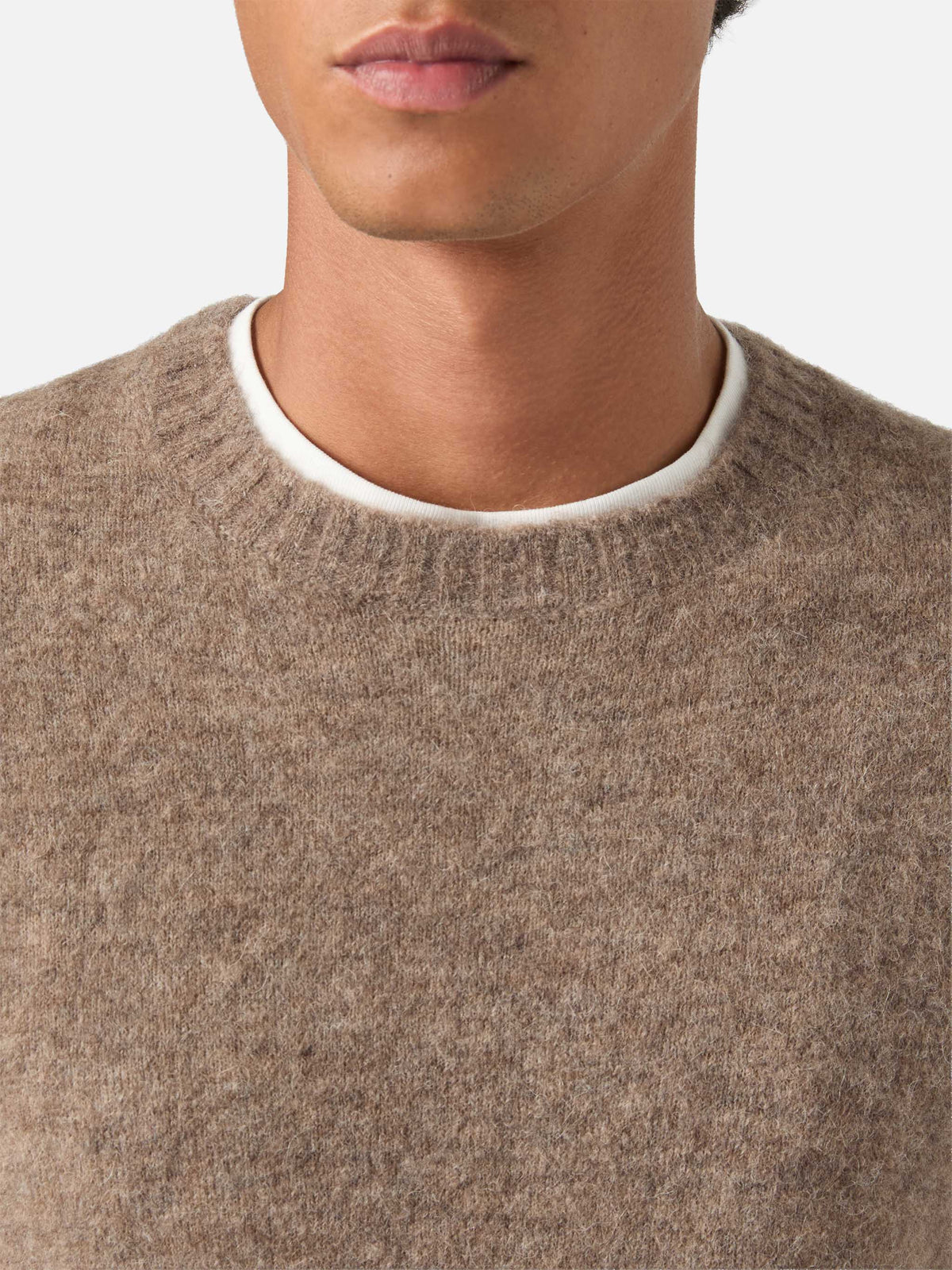 Pull à col rond Regent beige en mélange d’alpaga 