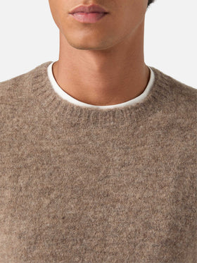 Pull à col rond Regent beige en mélange d’alpaga 