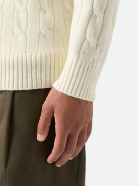 Jersey de cuello redondo Regent de lana color off white con punto trenzado 