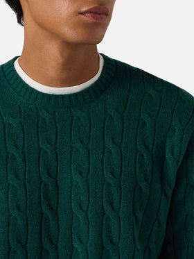 Rundhals-Zopfstrickpullover Regent in Britischgrün, 100 % Wolle