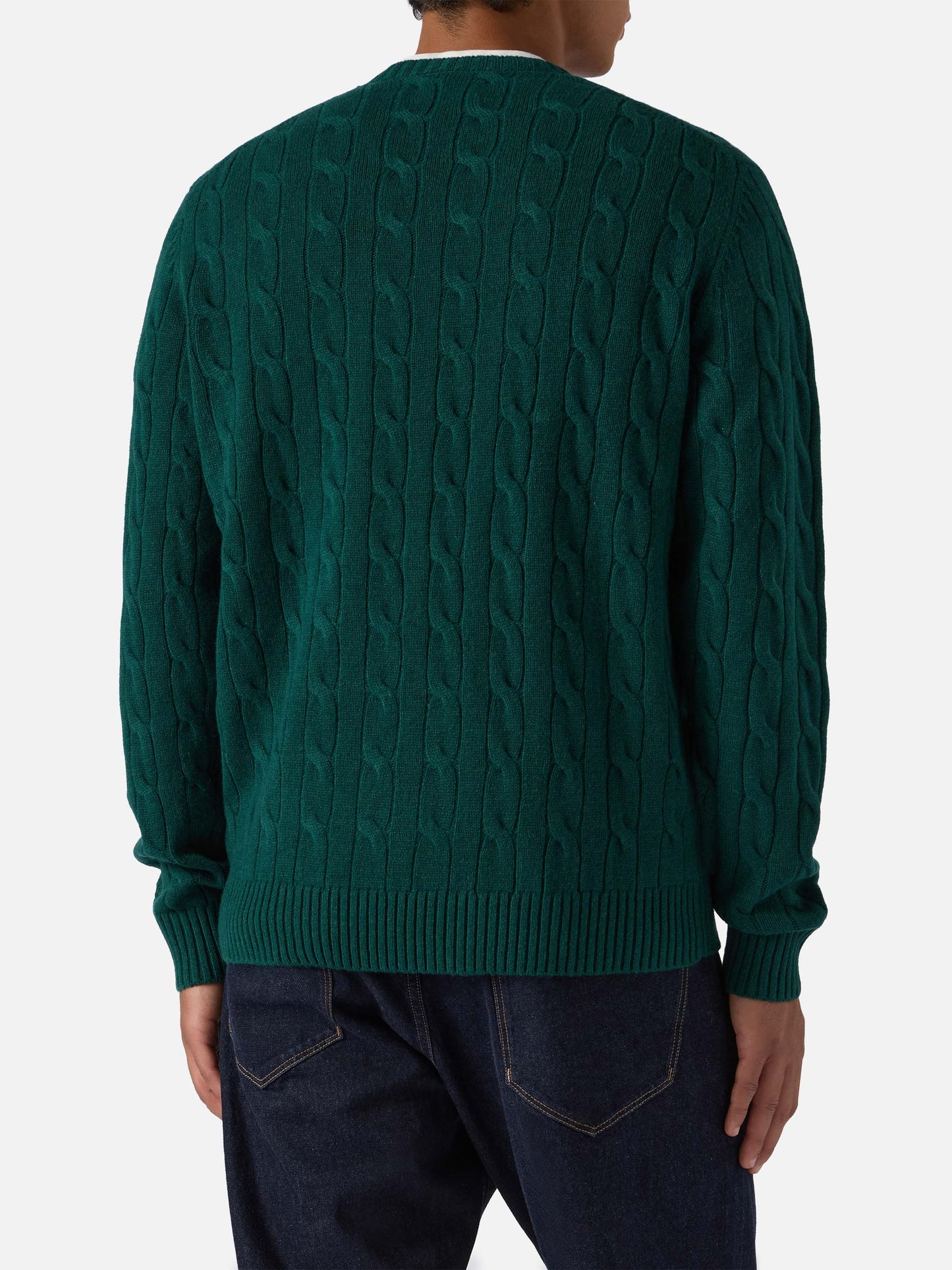 Rundhals-Zopfstrickpullover Regent in Britischgrün, 100 % Wolle