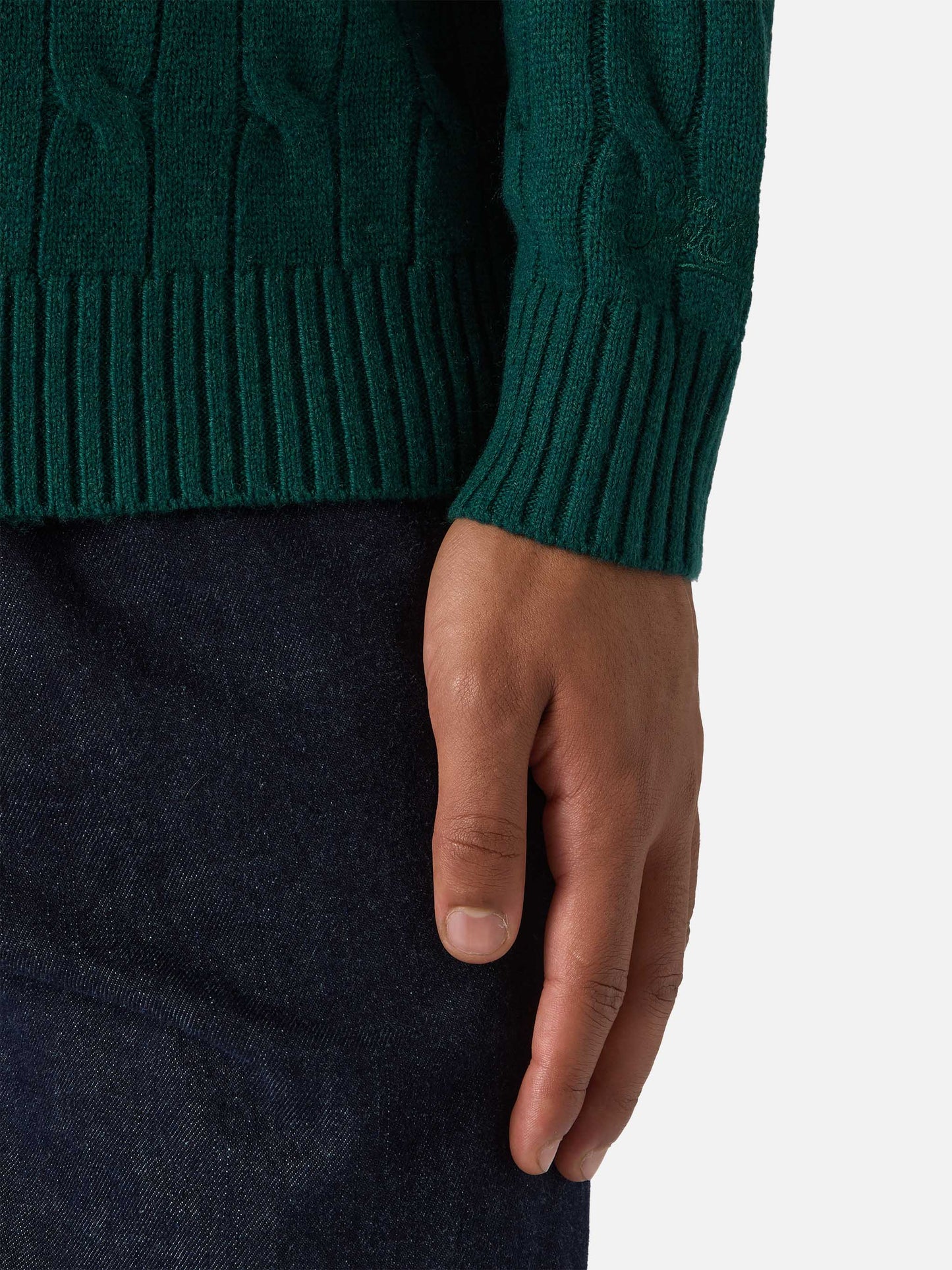 Rundhals-Zopfstrickpullover Regent in Britischgrün, 100 % Wolle