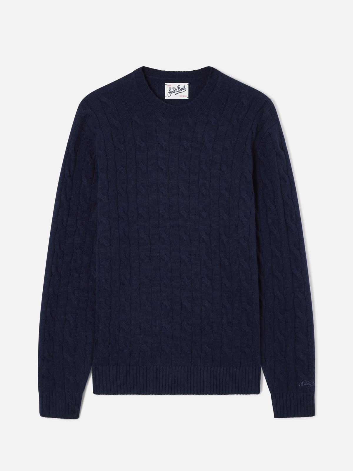 Navy blue Regent wool crewneck with cable knit