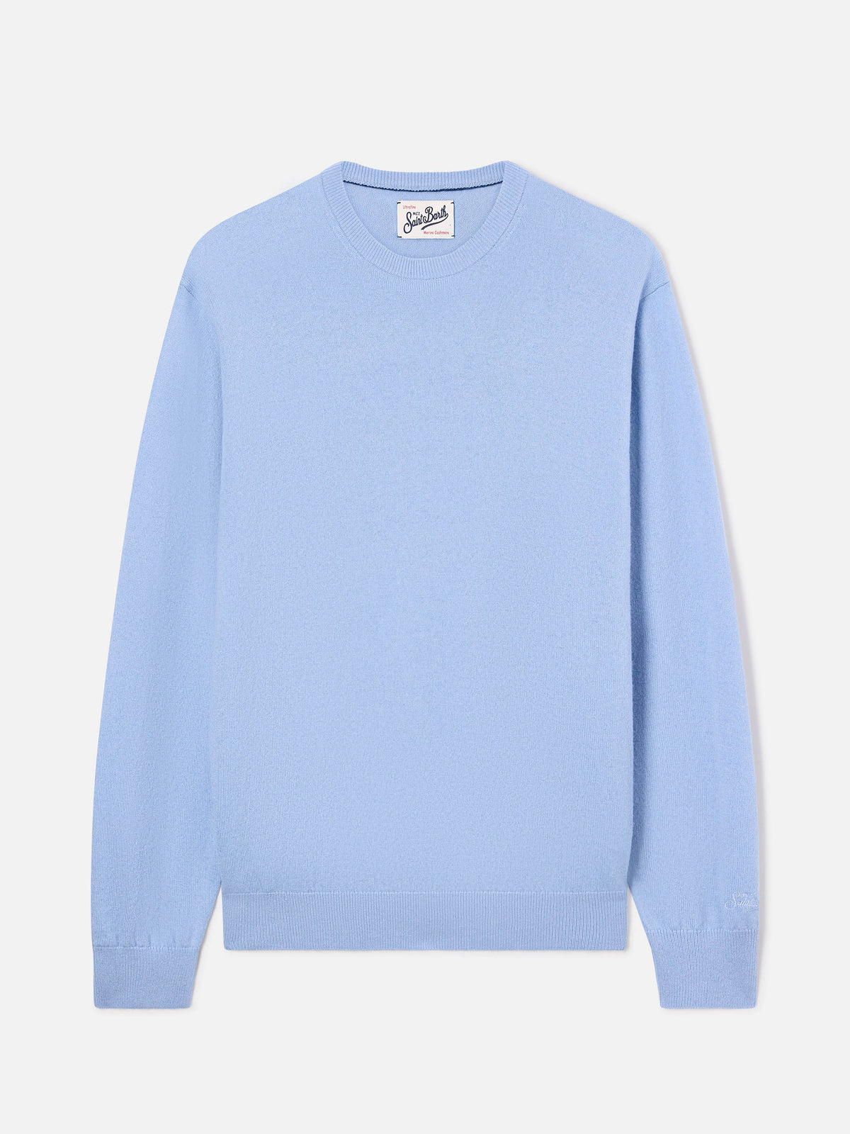 Maglia girocollo Regent azzurra in misto lana merino e cashmere
