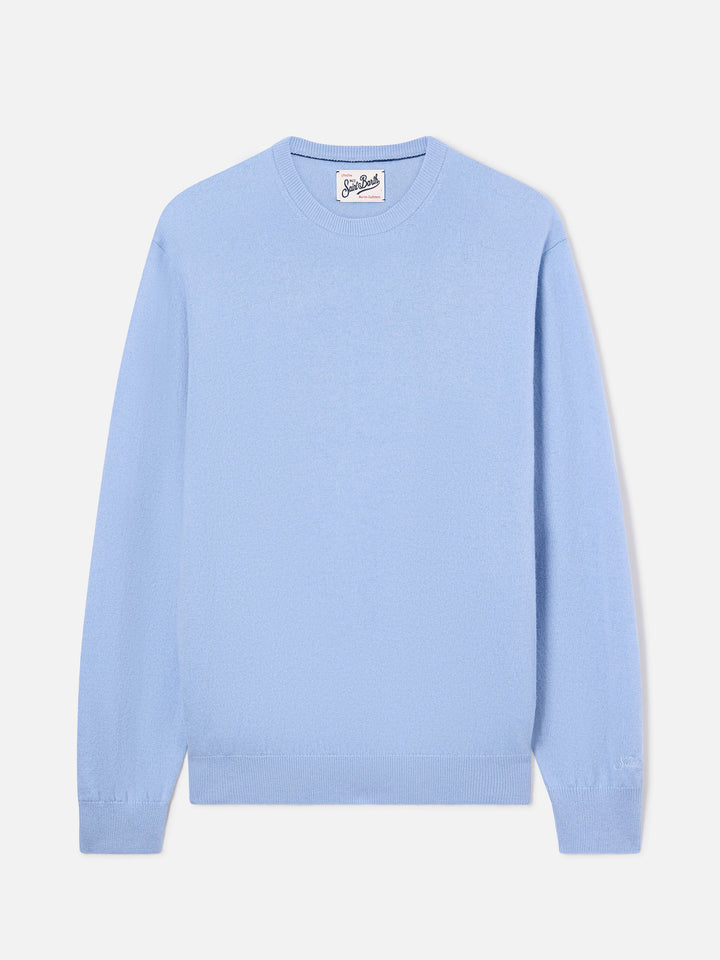 Light blue Regent merino wool and cashmere blend crewneck