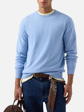 Maglia girocollo Regent azzurra in misto lana merino e cashmere