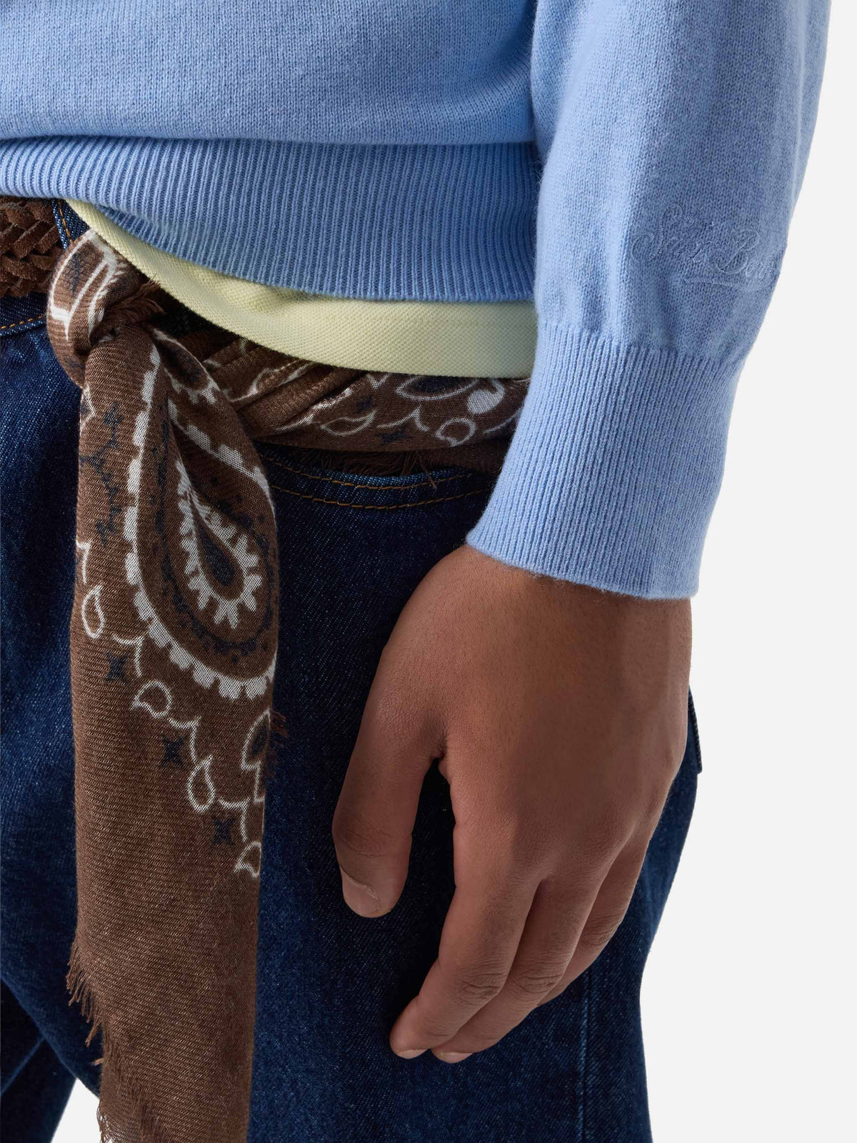 Maglia girocollo Regent azzurra in misto lana merino e cashmere