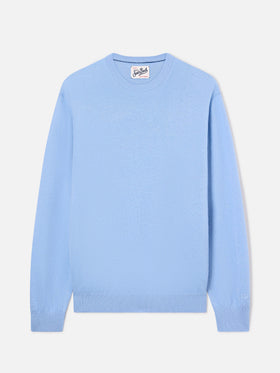 Maglia girocollo Regent azzurra in misto lana merino e cashmere