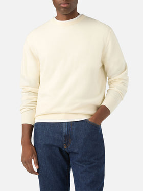 Pull col rond Regent Off white en mélange de laine mérinos et cachemire 