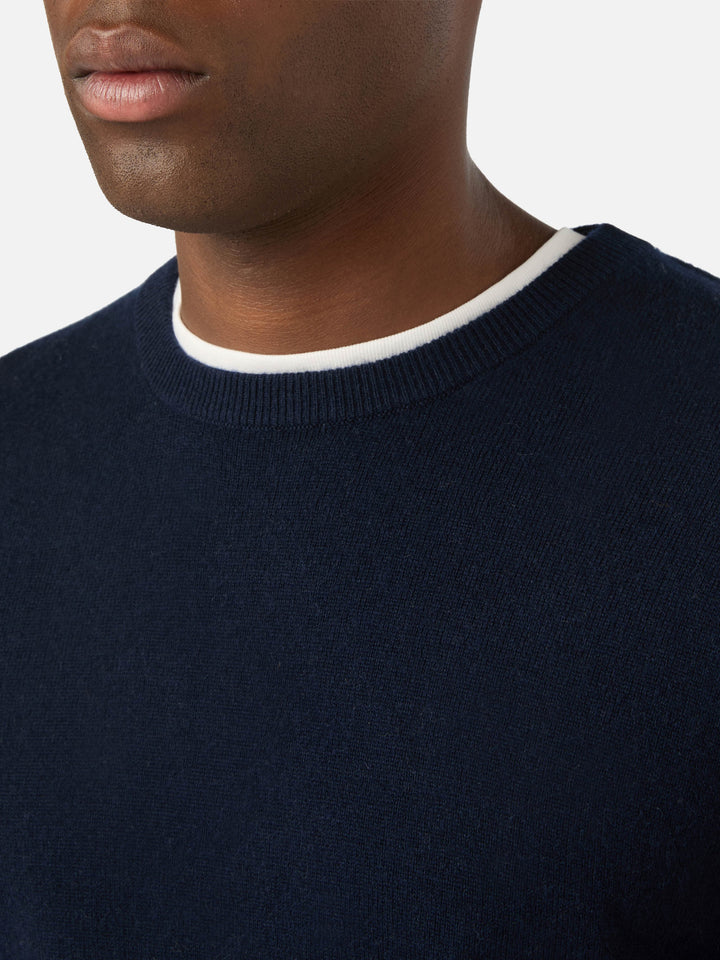 Navy blue Regent merino wool and cashmere blend crewneck