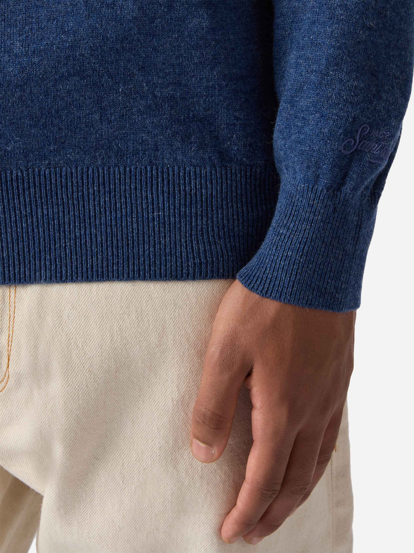 Maglione Regent in LANA MERINO e CASHMERE azzurro denim