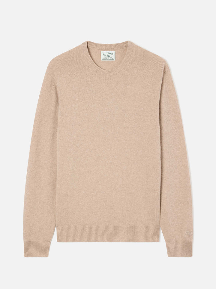 Jersey de cuello redondo Beige Regent en lana de cordero 