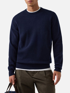 Navy blue Regent Rundhalspullover aus Lammwolle 