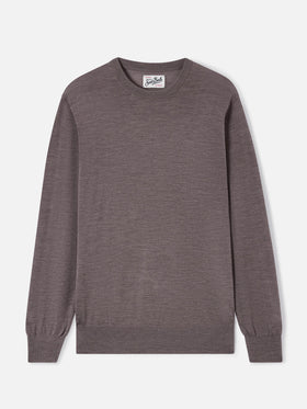 Beige Regent merino wool crewneck