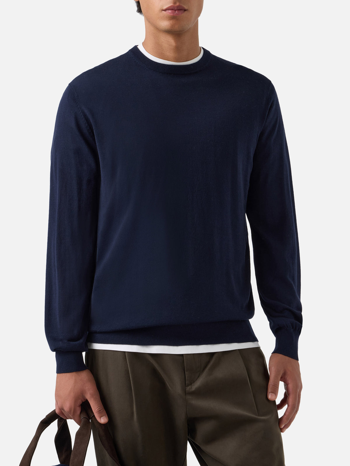 Rundhalspullover Regent in Navy aus blue Merino 
