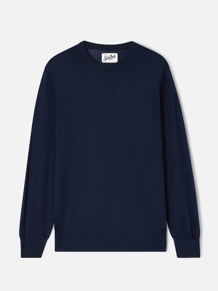 Pull col rond Regent en bleu marine blue Merino 
